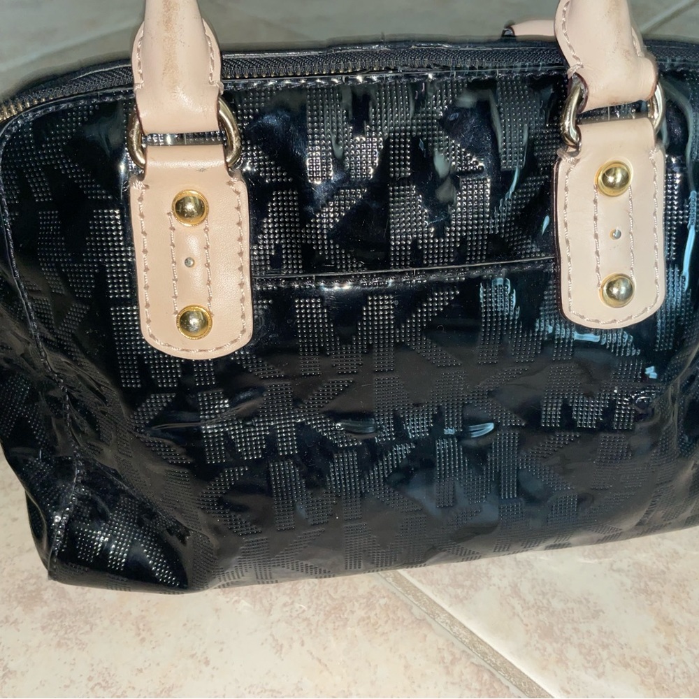 Black patent leather, Michael, Kors satchel bag, monogrammed
